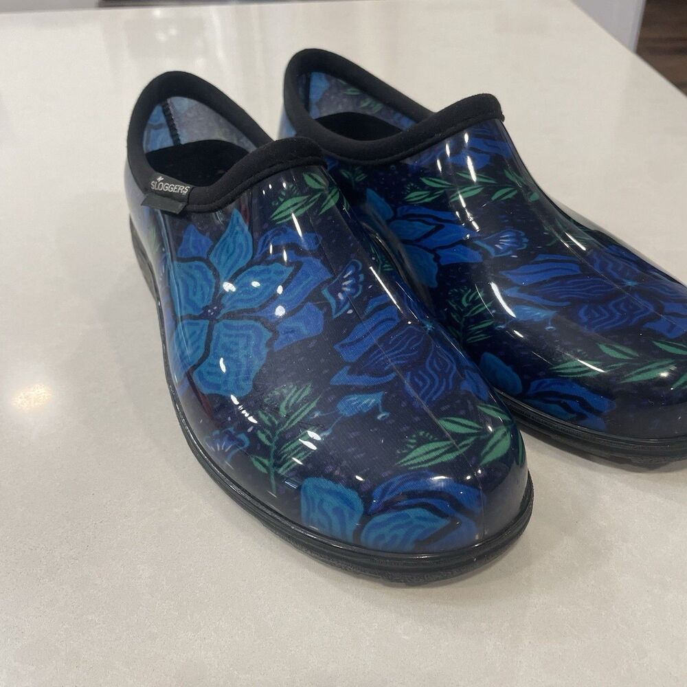 Sloggers Blue Flowers Waterproof Garden Shoe w/ Comfort Insole